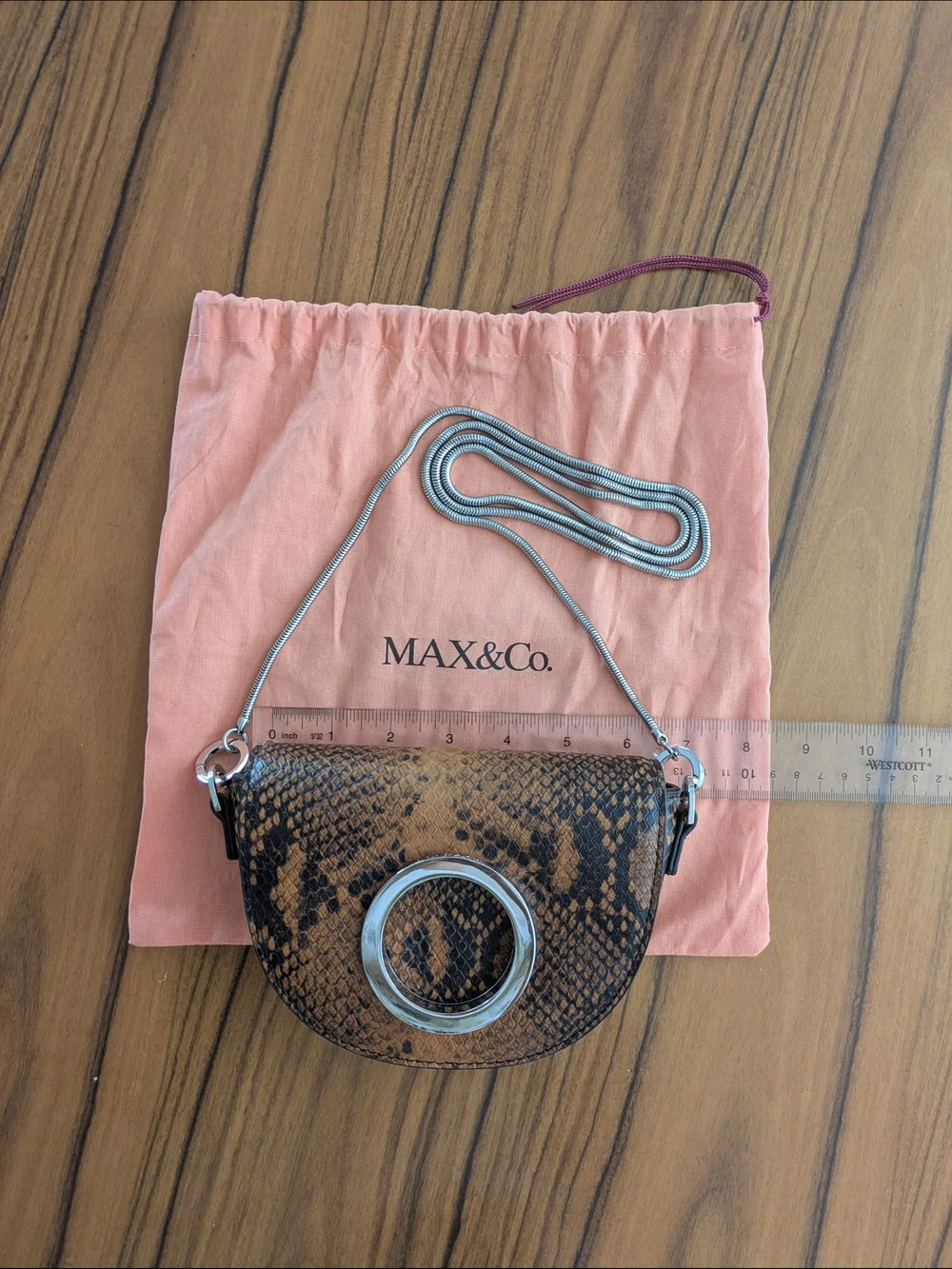 Max&Co Snake-Effect Crossbody Bag with Silver Ring Accent - Brown